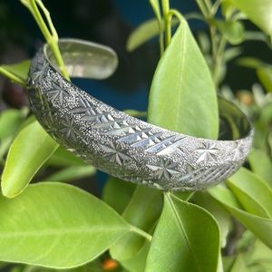 Sterling silver diamond cut cuff bracelet